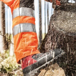 Pfanner Ventilation Hi-Vis Chainsaw Trousers Design A EN20471 -Garden Tools Store pfanner hi vis orange chainsaw trousers leg